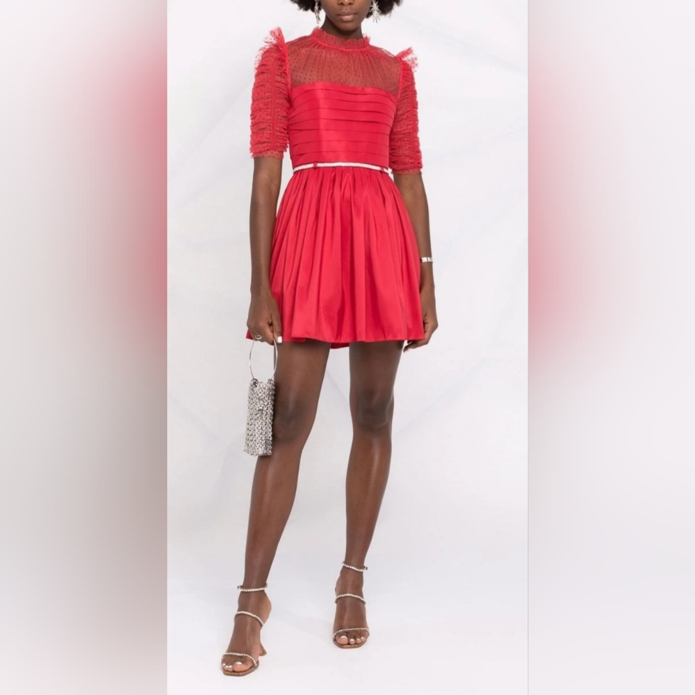 Self-Portrait Tafeta Mini Dress Embellished Belt
